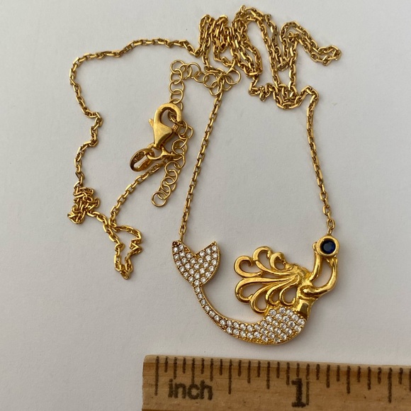 🧜‍♀️Mermaid 925 silver cz necklace 18K yellow gold plated - Picture 3 of 8